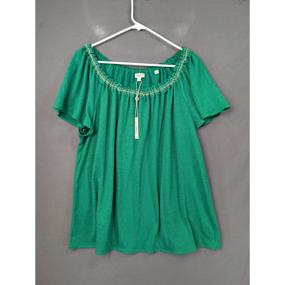 MAX STUDIO LONDON Women Green Short Sleeve Blouse Top 1X